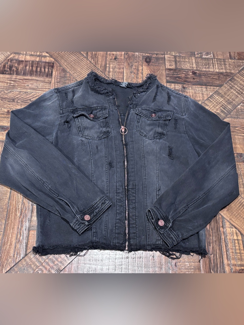 Ashley Stewart Black Distressed Denim Jacket in size 14/16